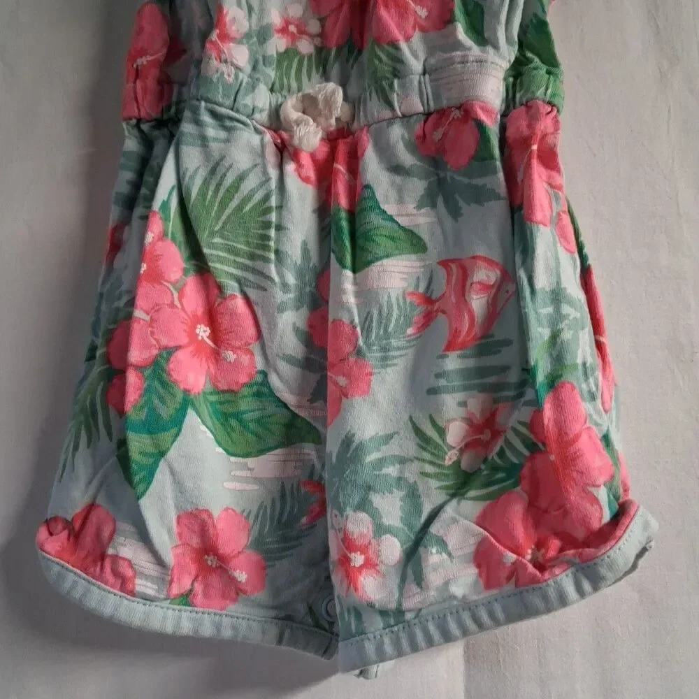Baby Girl New Carter's 12 Month Blue Floral Romper Outfit - Picture 3 of 5